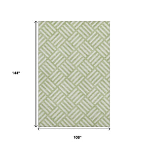 HomeRoots 9' X 12' Artichoke Green Geometric Washable Area Rug with UV Protection for Modern Homes & Families 652316