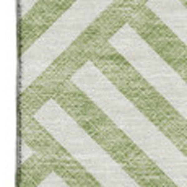 HomeRoots 9' X 12' Artichoke Green Geometric Washable Area Rug with UV Protection for Modern Homes & Families 652316