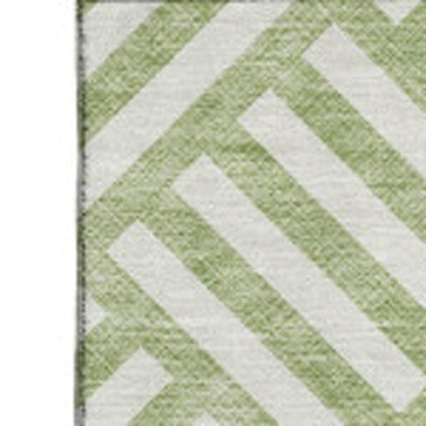 HomeRoots 9' X 12' Artichoke Green Geometric Washable Area Rug with UV Protection for Modern Homes & Families 652316