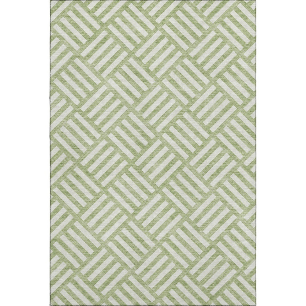 HomeRoots 10' X 14' Artichoke Green Geometric Area Rug - Washable, UV Protected, Stain-Resistant & Stylish! 652317