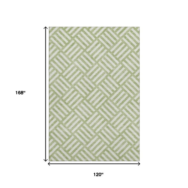 HomeRoots 10' X 14' Artichoke Green Geometric Area Rug - Washable, UV Protected, Stain-Resistant & Stylish! 652317