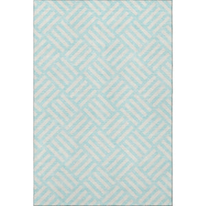 HomeRoots 5' X 8' Aqua and Ivory Geometric Washable Area Rug – Stain-Resistant, UV-Protected for High-Traffic Areas 652319