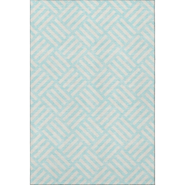 HomeRoots 5' X 8' Aqua and Ivory Geometric Washable Area Rug – Stain-Resistant, UV-Protected for High-Traffic Areas 652319