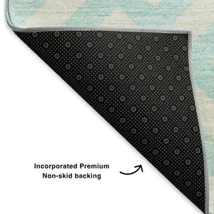HomeRoots 8' Aqua and Ivory Geometric Round Rug – Stylish, Washable, UV-Protected for High-Traffic Areas! 652320