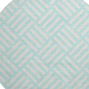 HomeRoots 8' Aqua and Ivory Geometric Round Rug – Stylish, Washable, UV-Protected for High-Traffic Areas! 652320