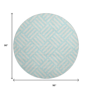 HomeRoots 8' Aqua and Ivory Geometric Round Rug – Stylish, Washable, UV-Protected for High-Traffic Areas! 652320