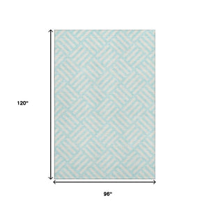 HomeRoots 8' X 10' Aqua & Ivory Geometric Area Rug - Washable, UV Protected, Durable, Family-Friendly Design 652321