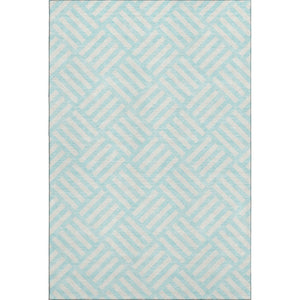 HomeRoots 8' X 10' Aqua & Ivory Geometric Area Rug - Washable, UV Protected, Durable, Family-Friendly Design 652321