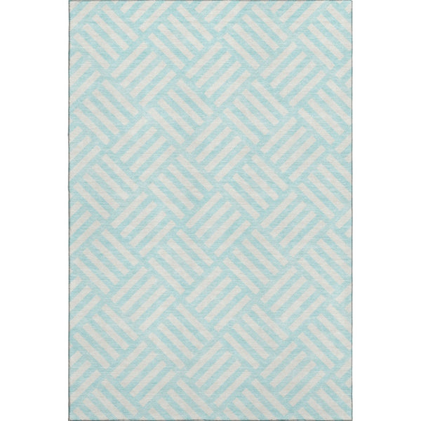 HomeRoots 8' X 10' Aqua & Ivory Geometric Area Rug - Washable, UV Protected, Durable, Family-Friendly Design 652321