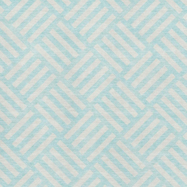 HomeRoots 8' X 10' Aqua & Ivory Geometric Area Rug - Washable, UV Protected, Durable, Family-Friendly Design 652321
