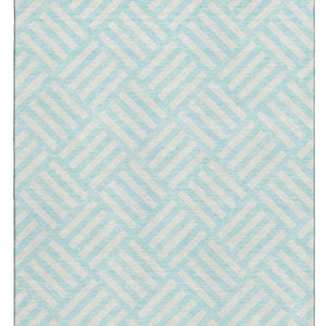 HomeRoots 8' X 10' Aqua & Ivory Geometric Area Rug - Washable, UV Protected, Durable, Family-Friendly Design 652321