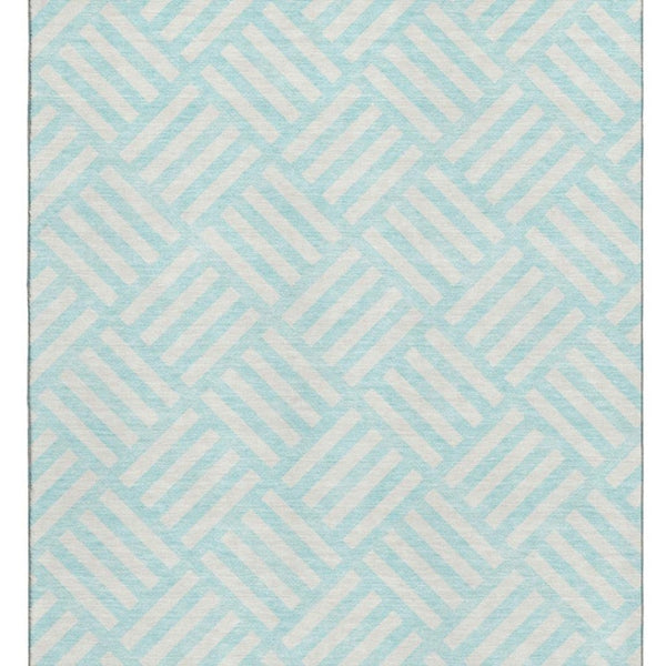 HomeRoots 8' X 10' Aqua & Ivory Geometric Area Rug - Washable, UV Protected, Durable, Family-Friendly Design 652321