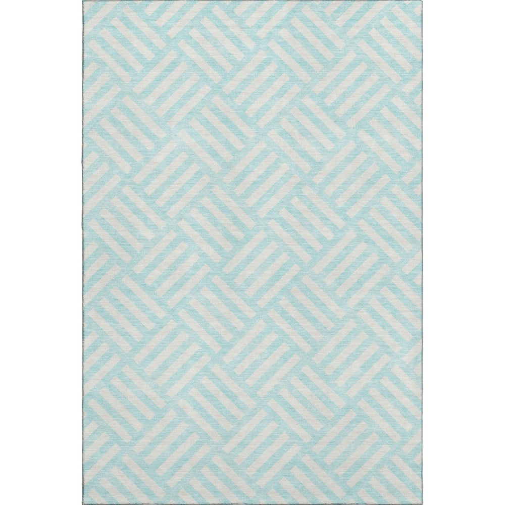 HomeRoots 9' X 12' Aqua & Ivory Geometric Area Rug - Washable, UV-Protected, Soft & Durable for Any Space 652322