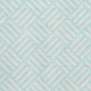 HomeRoots 9' X 12' Aqua & Ivory Geometric Area Rug - Washable, UV-Protected, Soft & Durable for Any Space 652322