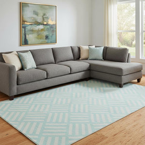 HomeRoots 10' Aqua and Ivory Geometric Area Rug - Durable, Washable, UV-Protected for High-Traffic Spaces 652323