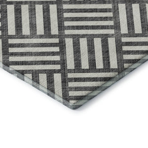 HomeRoots 8' Black And Ivory Geometric Round Rug - Washable, UV-Protected, Durable Design for Family Spaces 652326