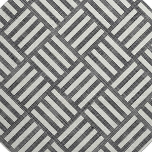 HomeRoots 8' Black And Ivory Geometric Round Rug - Washable, UV-Protected, Durable Design for Family Spaces 652326