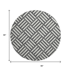 HomeRoots 8' Black And Ivory Geometric Round Rug - Washable, UV-Protected, Durable Design for Family Spaces 652326