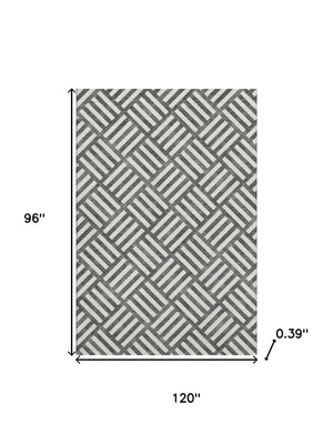 HomeRoots 8' X 10' Washable Black and Ivory Geometric Area Rug with UV Protection for Busy Homes & Pets 652327
