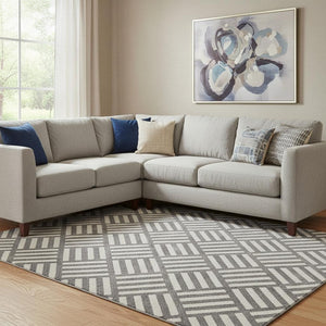 HomeRoots 8' X 10' Washable Black and Ivory Geometric Area Rug with UV Protection for Busy Homes & Pets 652327