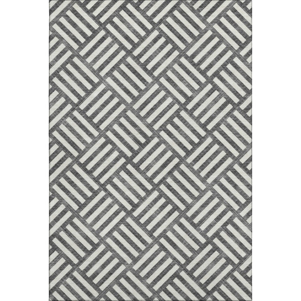 HomeRoots 9' X 12' Black and Ivory Geometric Area Rug - Washable, UV Protected, Durable for Busy Homes 652328