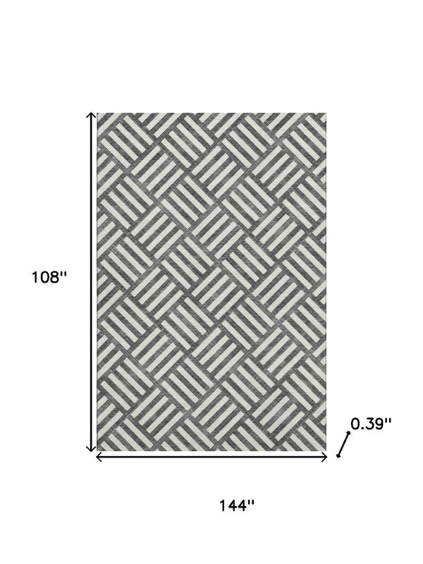 HomeRoots 9' X 12' Black and Ivory Geometric Area Rug - Washable, UV Protected, Durable for Busy Homes 652328
