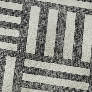 HomeRoots 9' X 12' Black and Ivory Geometric Area Rug - Washable, UV Protected, Durable for Busy Homes 652328