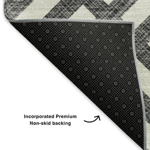HomeRoots 10' X 14' Black And Ivory Geometric Area Rug – Stylish, Washable & UV-Protected for High-Traffic Spaces 652329