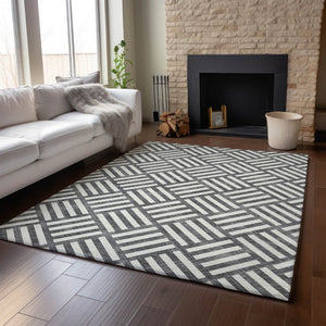HomeRoots 10' X 14' Black And Ivory Geometric Area Rug – Stylish, Washable & UV-Protected for High-Traffic Spaces 652329