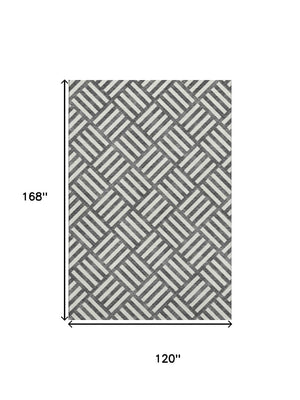 HomeRoots 10' X 14' Black And Ivory Geometric Area Rug – Stylish, Washable & UV-Protected for High-Traffic Spaces 652329