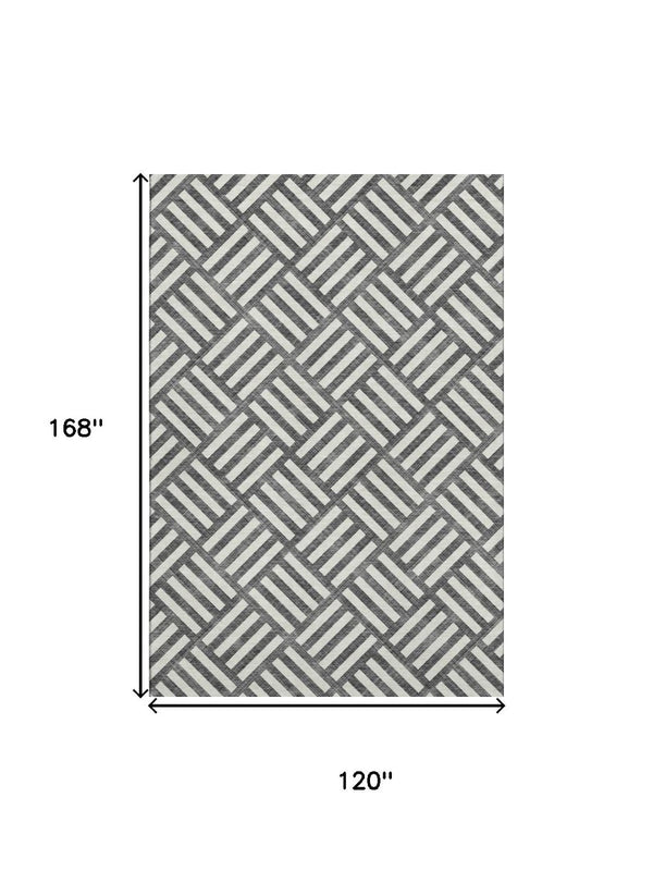 HomeRoots 10' X 14' Black And Ivory Geometric Area Rug – Stylish, Washable & UV-Protected for High-Traffic Spaces 652329