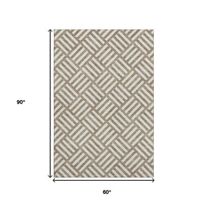 HomeRoots 5' X 8' Brown and Ivory Geometric Area Rug - Durable, Stain-Resistant, UV Protected for Modern Homes 652331