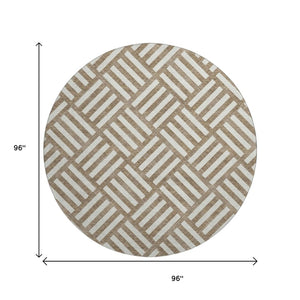 HomeRoots 8' Brown and Ivory Geometric Round Rug – Stylish, Washable, UV-Protected, Perfect for High-Traffic Areas! 652332