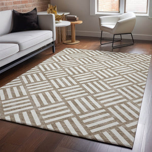 HomeRoots 8' X 10' Brown And Ivory Geometric Area Rug – Stylish, Washable, UV-Protected for High-Traffic Spaces 652333