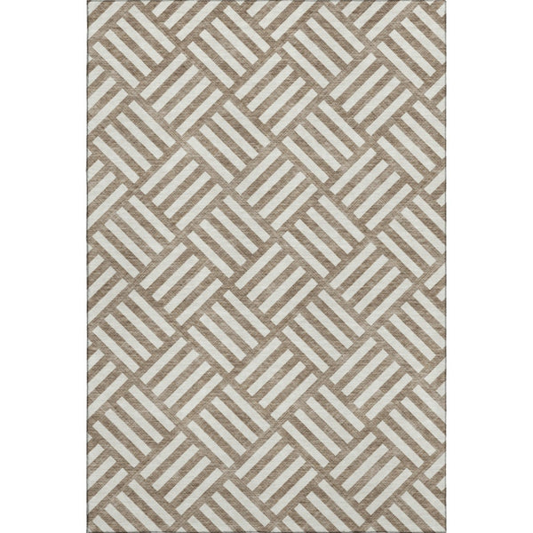 HomeRoots 8' X 10' Brown And Ivory Geometric Area Rug – Stylish, Washable, UV-Protected for High-Traffic Spaces 652333