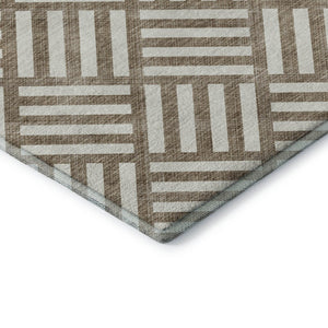 HomeRoots 8' X 10' Brown And Ivory Geometric Area Rug – Stylish, Washable, UV-Protected for High-Traffic Spaces 652333