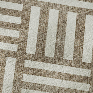 HomeRoots 8' X 10' Brown And Ivory Geometric Area Rug – Stylish, Washable, UV-Protected for High-Traffic Spaces 652333