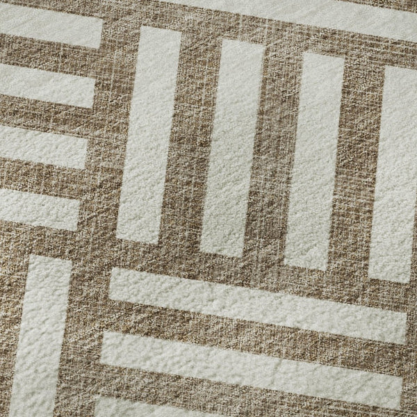HomeRoots 8' X 10' Brown And Ivory Geometric Area Rug – Stylish, Washable, UV-Protected for High-Traffic Spaces 652333