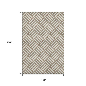 HomeRoots 8' X 10' Brown And Ivory Geometric Area Rug – Stylish, Washable, UV-Protected for High-Traffic Spaces 652333