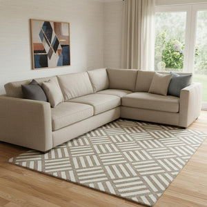 HomeRoots 8' X 10' Brown And Ivory Geometric Area Rug – Stylish, Washable, UV-Protected for High-Traffic Spaces 652333