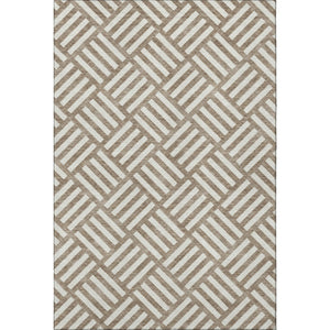 HomeRoots 9' x 12' Brown and Ivory Geometric Washable Area Rug - Durable, UV-Protected, Modern Style for Homes 652334