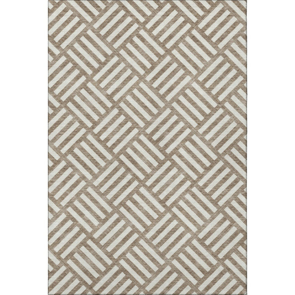 HomeRoots 9' x 12' Brown and Ivory Geometric Washable Area Rug - Durable, UV-Protected, Modern Style for Homes 652334