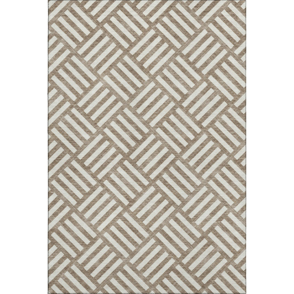 HomeRoots 10' X 14' Brown and Ivory Geometric Area Rug - Washable, UV-Protected, Modern Design for Active Homes 652335