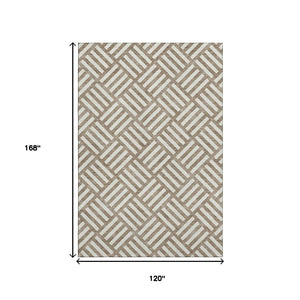 HomeRoots 10' X 14' Brown and Ivory Geometric Area Rug - Washable, UV-Protected, Modern Design for Active Homes 652335