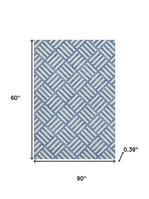 HomeRoots 5' X 8' Blue And Ivory Geometric Area Rug – Stylish, Washable, UV-Protected for Busy Homes & Pets! 652337