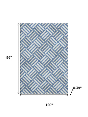 HomeRoots 8' X 10' Blue and Ivory Geometric Washable Area Rug – Durable, Stylish, UV-Protected for Any Space 652339