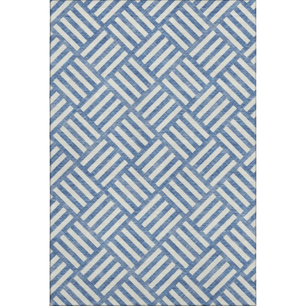 HomeRoots 9' X 12' Blue and Ivory Geometric Washable Area Rug – Durable, Stylish, UV-Protected for Homes & Patios 652340