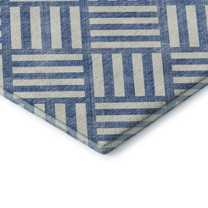 HomeRoots 9' X 12' Blue and Ivory Geometric Washable Area Rug – Durable, Stylish, UV-Protected for Homes & Patios 652340