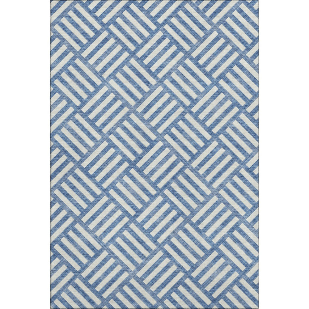 HomeRoots 10' Blue and Ivory Geometric Washable Area Rug with UV Protection - Stylish, Durable & Easy-Care Design 652341