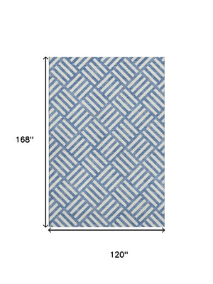 HomeRoots 10' Blue and Ivory Geometric Washable Area Rug with UV Protection - Stylish, Durable & Easy-Care Design 652341